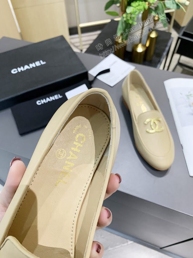 Chanel女鞋 香奈兒高版本2020早春新款單鞋 Chanel羊皮平跟女皮鞋  naq1164
